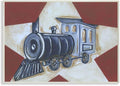 'Blue Train on White Star and Red Background'| Wall Plaque Art | Stupell Industries | 19 x 13 Inches, Easy to Hang and Sturdy, Made in USA, by Reesa Qualia