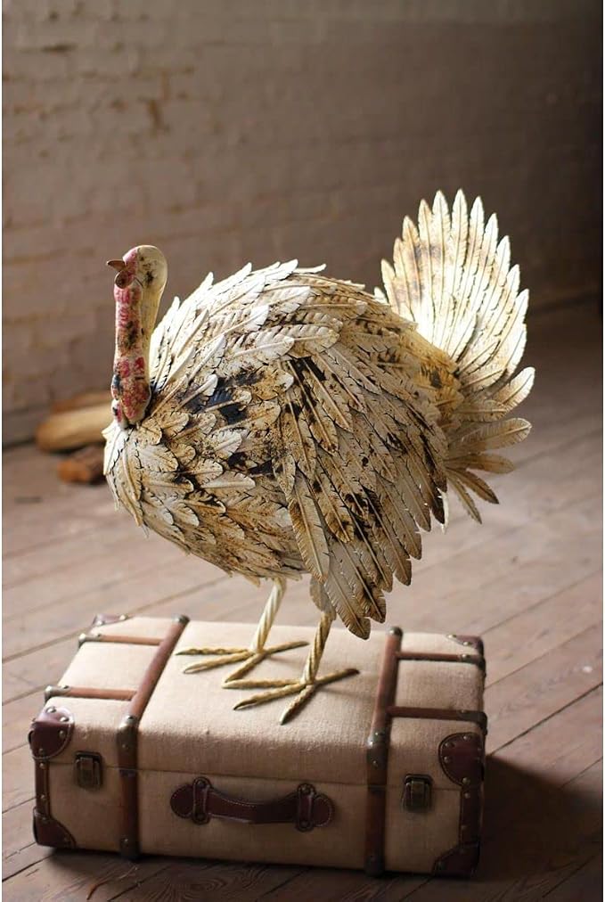 Kalalou Antique White Painted Metal Turkey, One Size, Multicolored