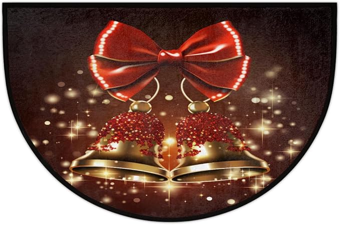 cfpolar Christmas Red Bells Xmas Half Round Door Mat Outdoor Entrance Large 24"x36" Half Circle Welcome Entrance Way Mat Semi Circular Front Door Mat Area Rug for Garage, Patio, High Traffic Areas