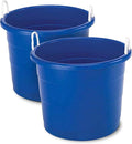 Homz 2 Pack of 17 Gallon Storage Buckets, Durable Plastic Containers, Sturdy Rope Handles, Large Tubs for Sports Equipment, Party Cooler, Gardening, Toys and Laundry, Blue
