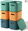 ORGIDOL 6 Pack Colorful Storage Bins with Lids Stackable Storage Container for Organizing, Storage Boxes with Handle for Shelves, Cute Storage Bin for Craft, Snacks, 9.85x6.9x5.7 inch