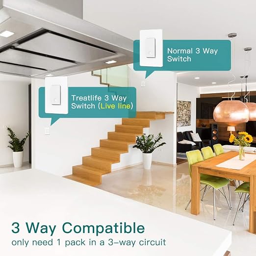 TREATLIFE 3 Way Smart Switch 4 Pack, Neutral Wire Required, 2.4GHz WiFi Smart Light Switch Works with Alexa and Google Home, Remote Control, FCC Certified, No Hub Required