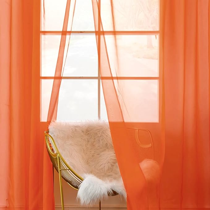 SpaceDresser Sheer Voile Window Treatment Rod Pocket Curtain Panels for Kitchen Bedroom Living Room Drapes Sunlight Filtering Privacy Semi Home Decor Assorted (Burnt Orange, 52 W x 84 L)
