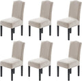 H.VERSAILTEX Velvet Dining Chair Covers Stretch Chair Covers for Dining Room Set of 6 Parson Chair Slipcovers Chair Protectors Covers Dining, Soft Thick Solid Velvet Fabric Washable, Oatmeal