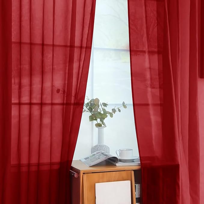youleyar Solid Sheer Rod Pocket Curtain Voile Draperies 2 Panels White Beige - Image 8