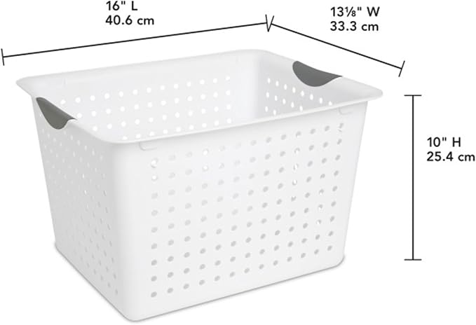 Sterilite Deep Ultra™ Basket, Open Plastic Storage Bin, White, 6 Pack | Large Open Containers and Bins for Pantry Shelves, Kitchen Cabinets, Laundry, Closets, Dorm Rooms, Classrooms & Bathrooms