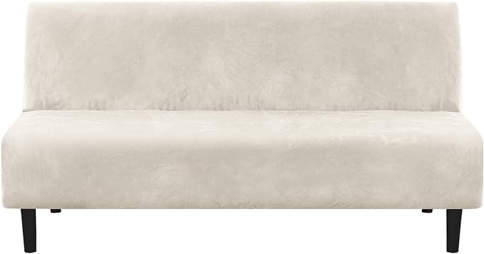 H.VERSAILTEX Real Futon Cover Armless Sofa Covers Sofa Bed Covers Stretch Futon Couch Cover Sofa Slipcover Furniture Protector Thick Soft Fabric Form Fitted Stay in Place, Ivory