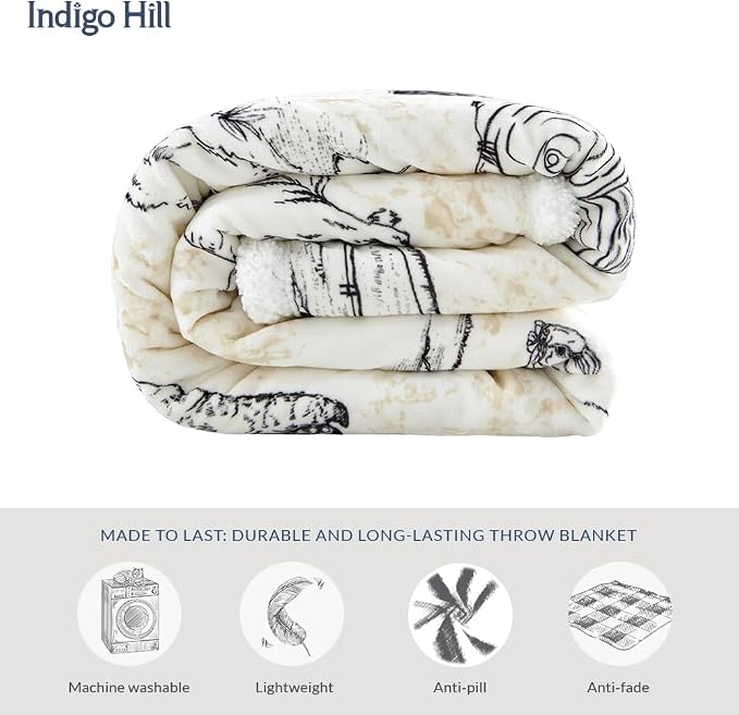 Indigo Hill by HiEnd Accents Farm Life Sherpa Throw Blanket, Brown American Farmstead Rural Life Print Western Blanket for Camping Outdoor, Sherpa Fleece Blanket for Couch, Sofa, Bed, 54x68 inch
