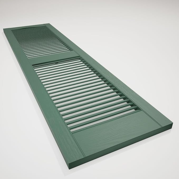 Ekena Millwork Lifetime Vinyl LL1S14X05500FG Standard Cathedral Top Center Mullion, Open Louver Vinyl Shutters, w/Installation Shutter-Lok's & Matching Screws (Per Pair), 14 1/2"W x 55"H, Forest Green