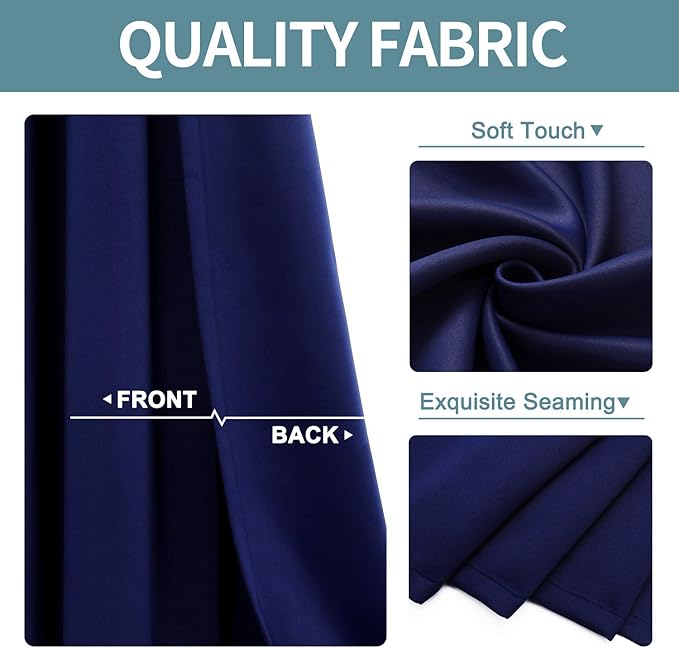 ChrisDowa Small Window Curtains for Kitchen and Bedroom - Grommet Short Thermal Insulated Room Darkening Curtains (2 Panels, Navy Blue, 34 x 36 Inch)