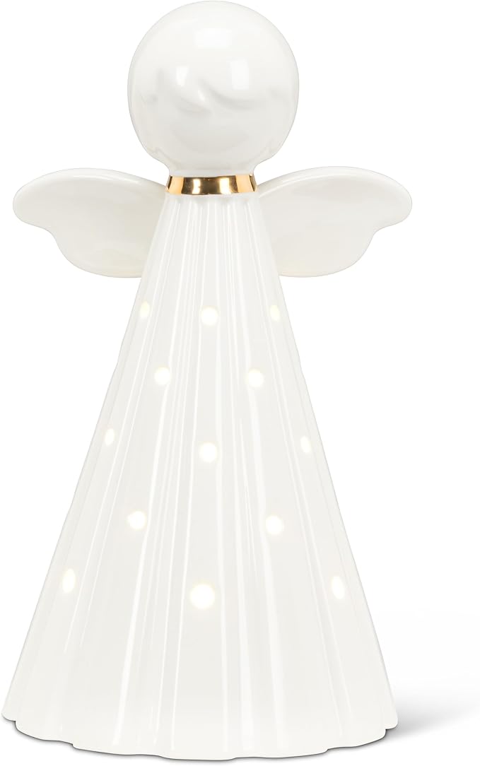 Abbott Collection Large Simple Angel Decorative Figurine with LED Lights - Ceramic, White (8 inches H)