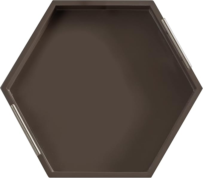 Kate and Laurel Lipton Modern Hexagon Tray; 18 x 15.5; Brown and Silver; Decorative Geometric Serving Tray for Storage and Display