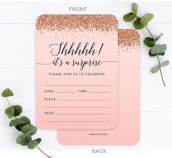 Andaz Press Blush Pink and Rose Gold Glitter Elegant Party Collection, 5x7-inch Invitations with Envelopes, Baby Shower, 24-Pack, Double Sided Printing, Heavy Card Stock, Includes Envelopes