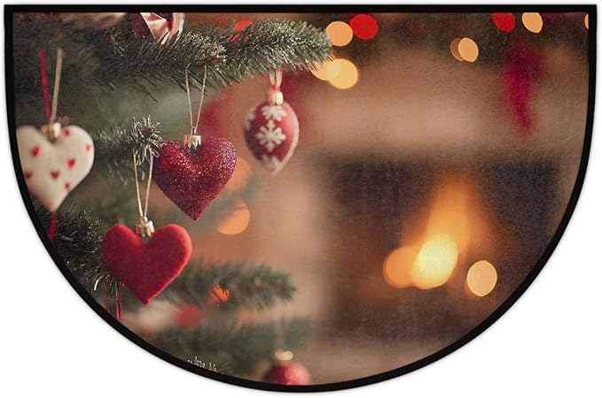 Pardick Half Round Door Mat Christmas Winter Anti-Slip Semi Circle Rug 24X36 Indoor Door Mat Half Moon Bath Mats, Washable Decorative Welcome Floor Mats for Kitchen Bathroom Hearth Fireplace,J-029