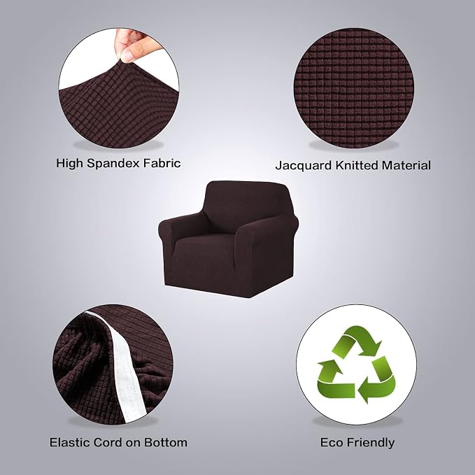 H.VERSAILTEX Armchair Cover High Stretch Sofa Slipcover 1 Piece Couch Covers for Sofa Durable Spandex Fabric Non Skid Machine Washable(Armchair 31"-40", Chocolate)