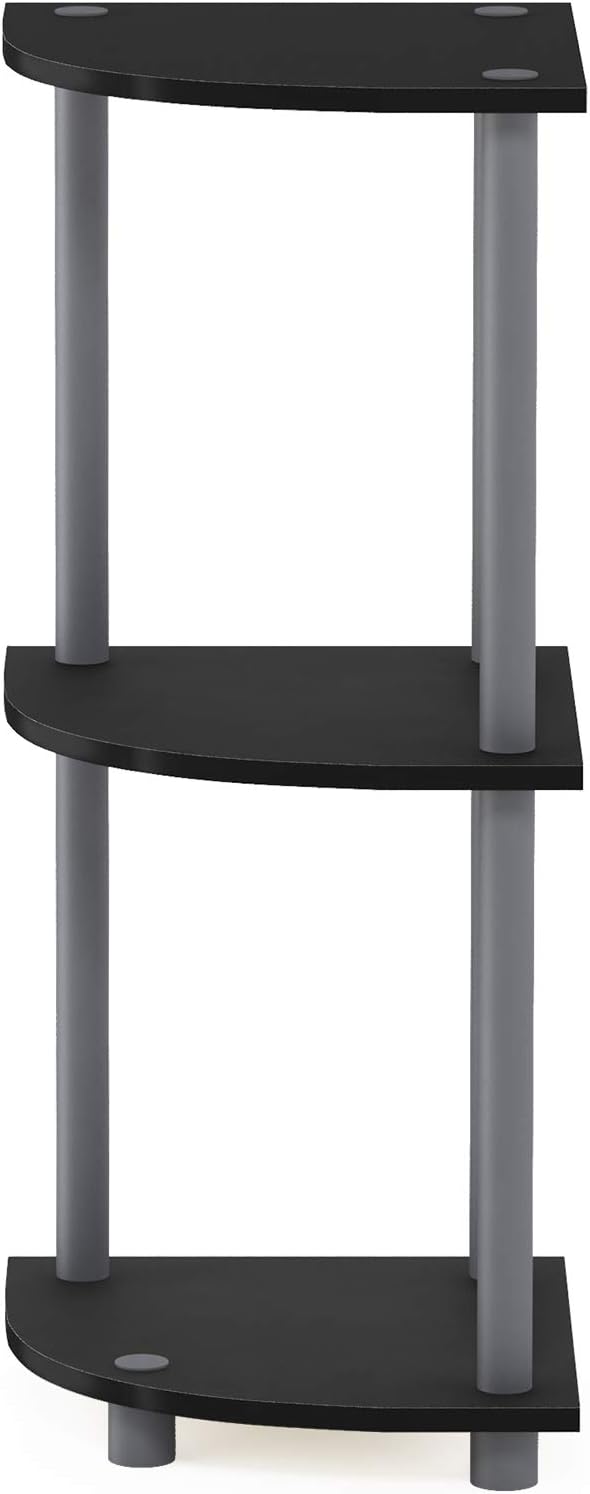 Furinno Turn-N-Tube Toolless Assembly 3-Tier Corner Shelf, Black Corner Book Shelf, Open Shelves Bookshelf, for Organization and Storage, Living Room, Home Office, Bedroom, Classic Black