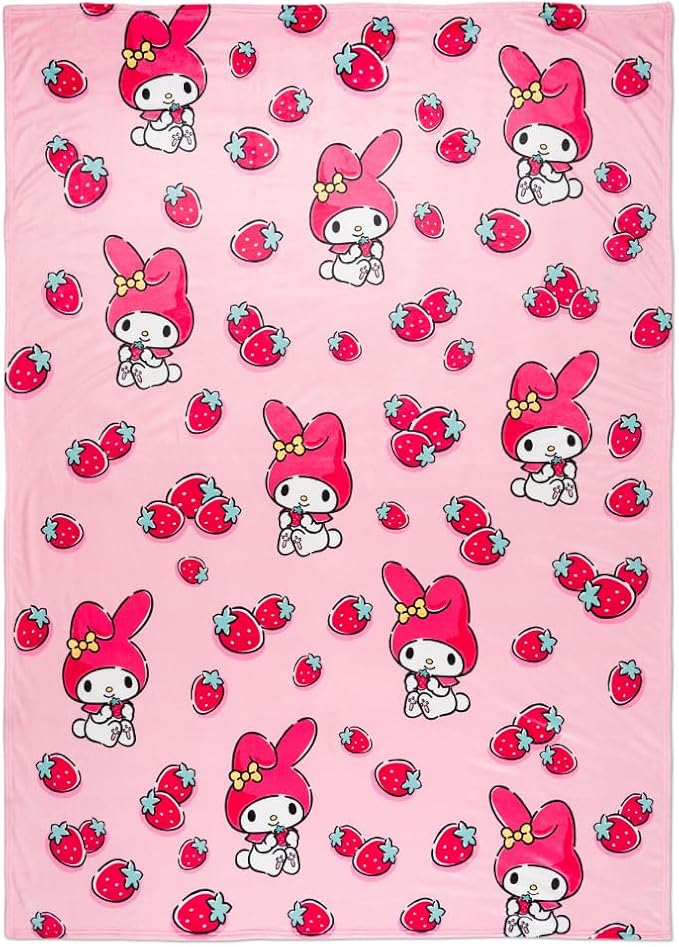 Collectibles My Melody Strawberry Bedding Super Soft Cozy Blanket, 62 in x 90 in, (Officially Licensed Product) by Franco