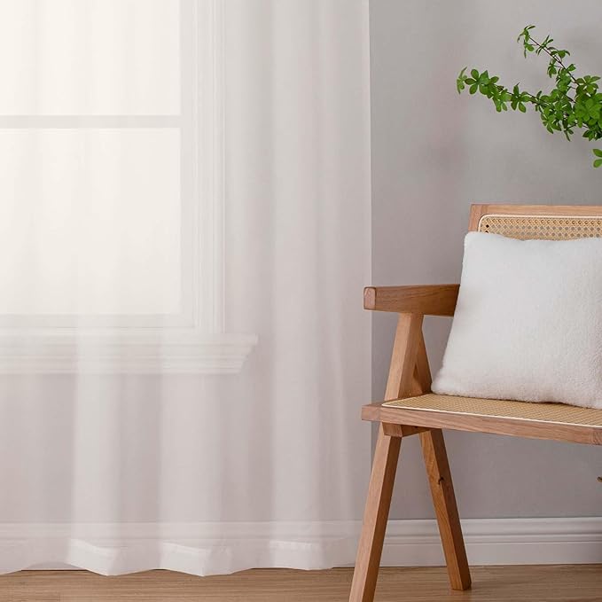 Sheer Ivory Curtains for Bedroom Living Room 63 Inch Length 2 Panels, Airy Soft Light Filtering Sheer Dining Room Curtains, Modern Rod Pocket Drapes, Ivory, Each 42" Wx63 L Inches