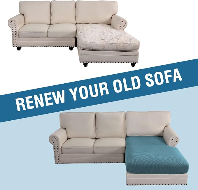 H.VERSAILTEX Sectional Couch Covers 1 Piece Chaise Slipcover L Shape Separate Cushion Couch Cover for Both Left/Right Sectional Couch (Seat Only: 1 Chaises, Storm Blue)