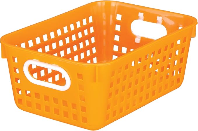 Really Good Stuff Medium Plastic Book Baskets, 11" by 7.5" by 4.5", 6-Pack | Neon Group Colors, Versatile Storage Solution for Classroom, Home, & Office