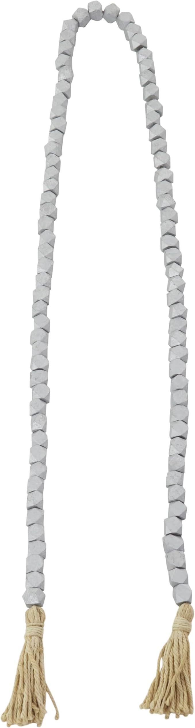 Deco 79 Mango Wood Handmade Hexagon Metallic Carved Geometric Long Beaded Garland with Tassel, 80" x 1" x 1", Silver