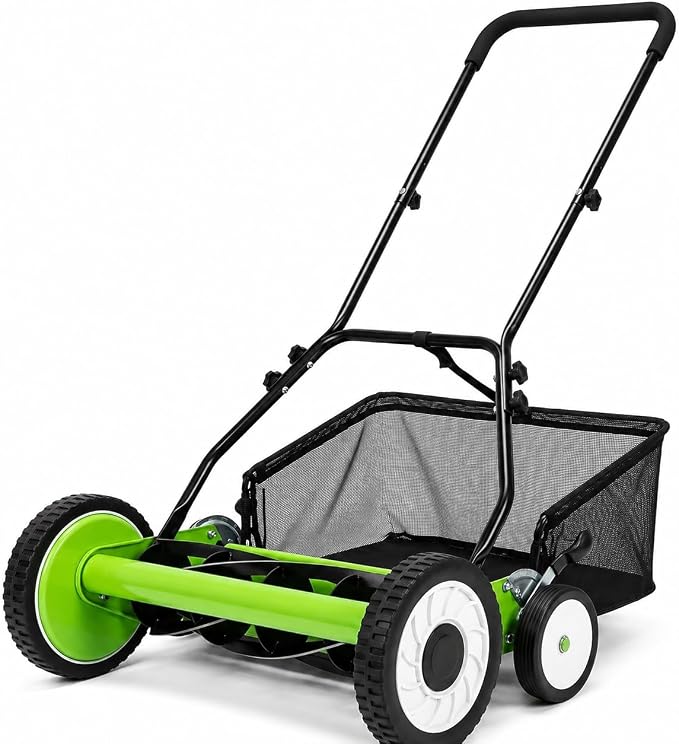 18-Inch Push Reel Lawn Mower, 5-Blade Manual Grass Cutter for Yard Care