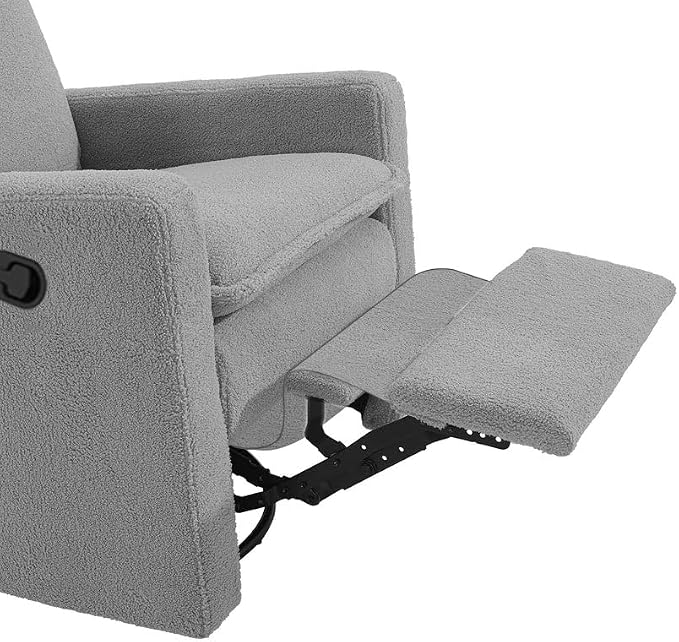 Oxford Baby Uptown Upholstered Glider Recliner Rocking Chair 360° Swivel for Nursery and Living Room - Boucle Koala Gray, Green Guard Gold Certified