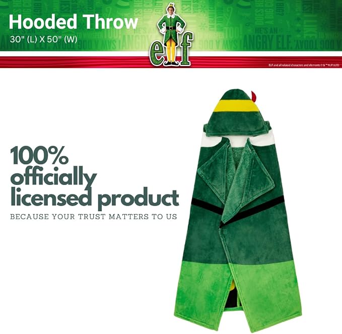 Elf The Movie Buddy Holiday Christmas Kids Bedding Soft Cozy Hooded Throw Blanket, 40 in x 50 in, (Officially Licensed Product) by Franco