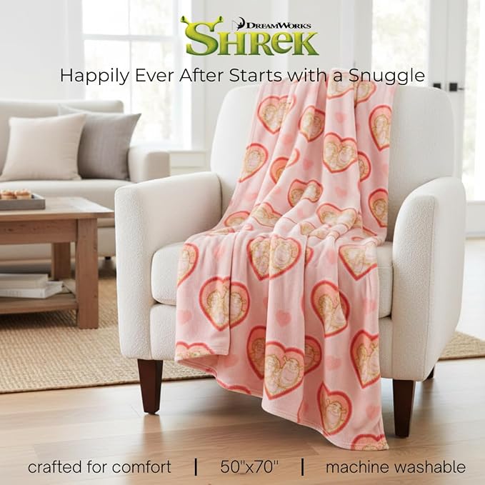 Shrek & Fiona Ogre Bedding Super Soft Plush Cozy Throw Blanket, 50 in x 70 in, (Officially Licensed Product) by Franco Collectibles