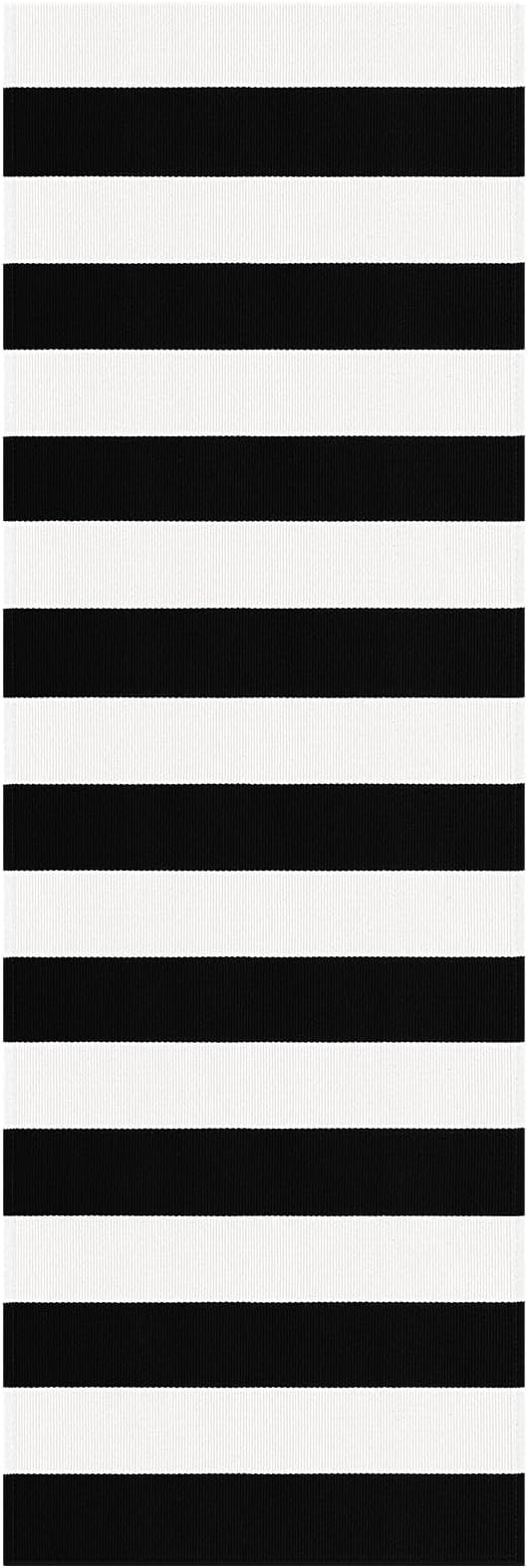 KOZYFLY Black White Striped Runner Rug 2x6 ft Woven Washable Hallway Runner Cotton Farmhouse Kitchen Rug for Entryway Porch Patio Laundry Room