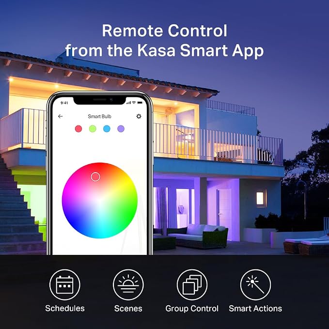 New Kasa Smart Bulb, Full Color Changing Dimmable Smart WiFi Light Bulb Compatible with Alexa and Google Home, A19, 9W 800 Lumens,2.4Ghz only, No Hub Required, 1-Pack (KL125), Multicolor