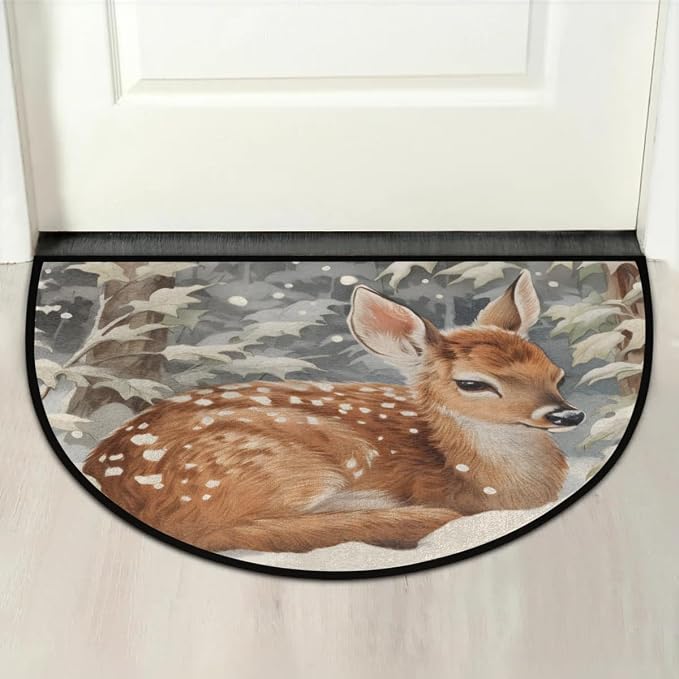 Half Circle Doormat Christmas Animal Deer 36''x24''Shoe Mats for Entryway Indoor Rug for Outdoor Entrance Home Front Door Decor
