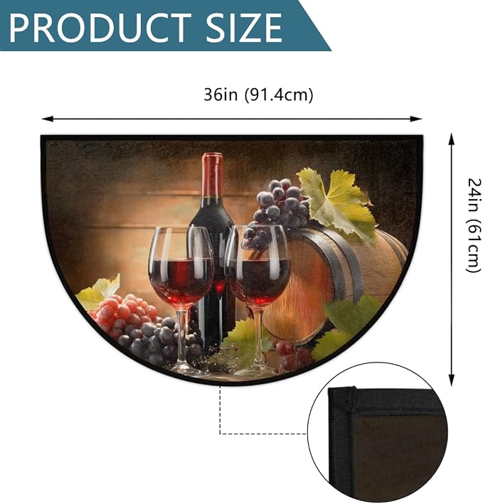 Pardick Wine Half Round Door Mat Welcome Entrance Mat Bath Bathroom Rug | Wine Welcome Entrance Mat Anti-Slip Half Moon Bath Mat Semi Circle Rug Indoor Outdoor Kitchen Rug