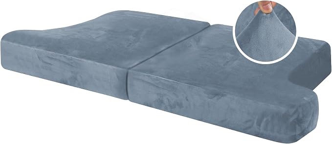 H.VERSAILTEX Stretch Velvet 2 Piece T Cushion Sofa Slipcovers - Individually Fitting Cushion Covers for 2 Couch Seat Cushions - Stay in Place (Stone Blue)