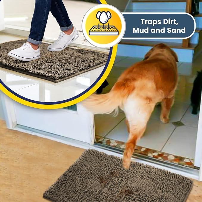 Muddy Mat® | Super Water Absorbent Door Mat Indoor, Microfiber Quick Dry Chenille Entryway Rug, Slip Resistant Front Door Mat, Indoor Mats for Entryway, Machine Washable Pet Rug, Taupe 20" x 33"