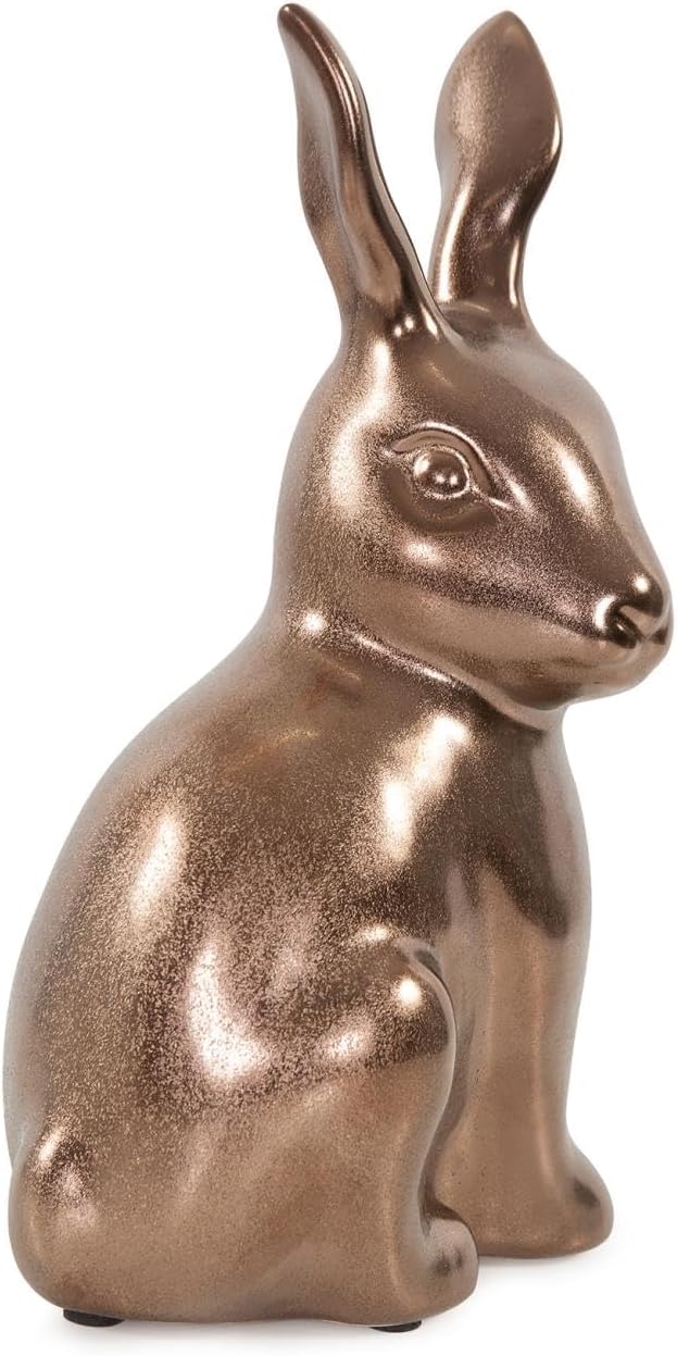 Howard Elliott Collection Rabbit Sculpture Ceramic Statue for Home and Garden Decor, Rich Antique Brass Figurine with Metallic Finish for Shelf Display in Living Room, 8.5 x 4.75 Inch