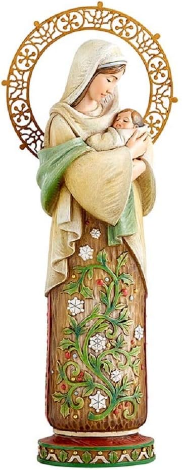 Avalon Gallery Madonna & Child to Everything There is A Season Figurine – Wood-Look, Floral Design, Burnished Halo, 10.25-Inch, Winter