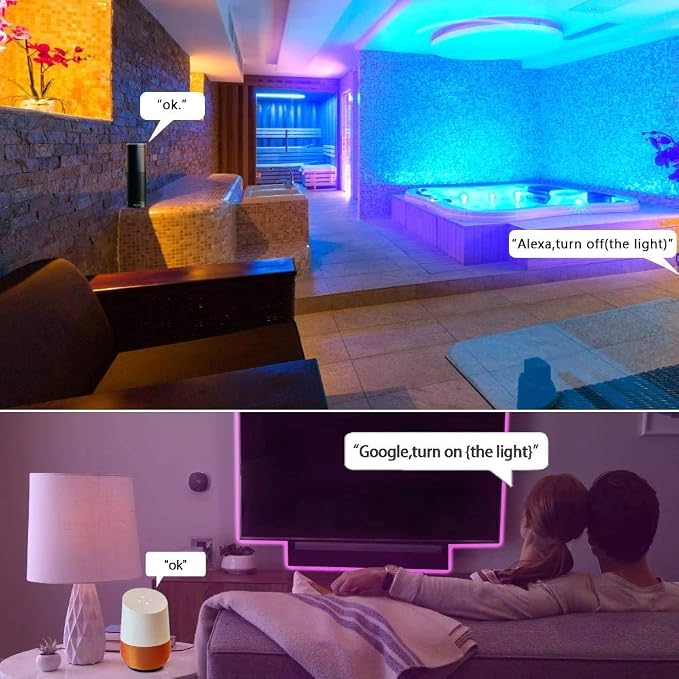 MIHEAL 5050 RGB WiFi Smart LED Strip 32.8Ft 300LED IP65 Waterproof Kit | App & voice control lighting with music mode, DC12V power adapter, works with iOS & Android indoor decor