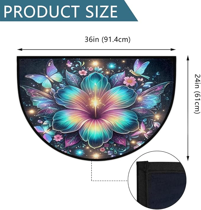 Flowers Half Round Door Mat Non-Slip Semi Circle Rug Half Moon Doormat | Blue Flowers Soft Washable Welcome Entrance Mat for Outdoor Indoor Floor Bedroom Bathroom Home Kitchen Festival Decor