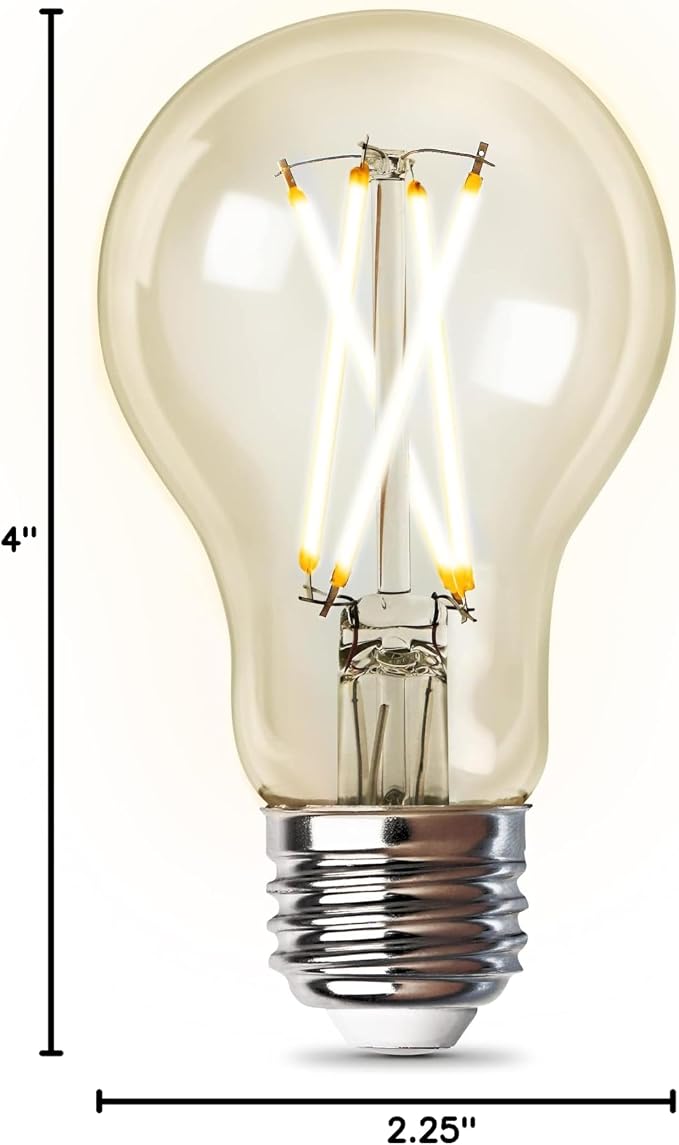 Feit Electric Smart Wi-Fi A19 Filament LED Light Bulb, 60W Equivalent, Soft White 2700K, E26 Base, Dimmable, Alexa & Google Home Compatible, App & Voice Control, No Hub Required, A1960CL/927CA/FIL/AG
