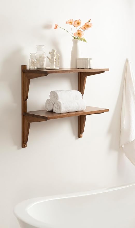 Kate and Laurel Meridien Modern Two-Tier Wooden Shelves, 24 x 12 x 24, Rustic Brown, Stunning Tiered Wall Shelf for Storage and Display as Cute Nursery Shelving or Bedroom Storage