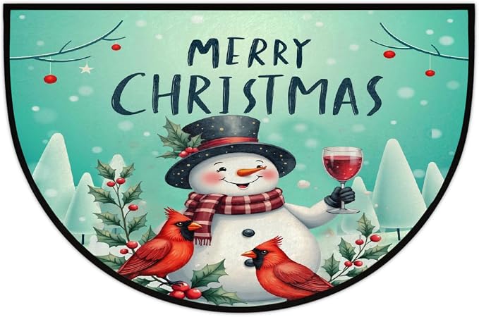 Snowman Half Round Door Mat Semi Moon Rug Fireplace Carpet Area Rugs | Christmas Snowman Non Slip Absorbent Half Circle Mat Carpet for Indoor Outdoor Patio Kitchen Bathroom Entryway Home Decor