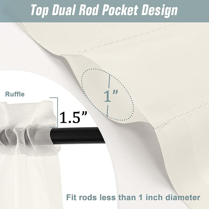 Extra Wide Ivory Sheer Curtains 120 Inches Long, Extra Long Light Filtering Modern Patio Curtains for Sliding Glass Door, Rod Pocket Voile Drapes for Living Room, 2x59Wx120L Inches, 10FT, 2PCS