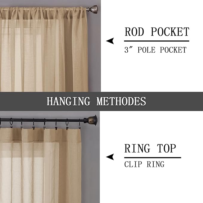 Tollpiz Sheer Curtains Living Room Linen Textured Curtain Sheers Light - Image 5