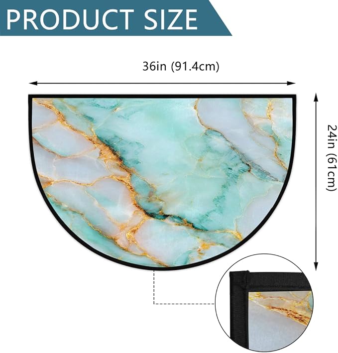 Jade Marble Half Round Door Mat Non-Slip Semi Circle Rug Washable Half Moon Floor Rug Absorbent Bathroom Area Rugs for Outdoor Indoor Fireplace Mat Entryway Kitchen Decor Rugs