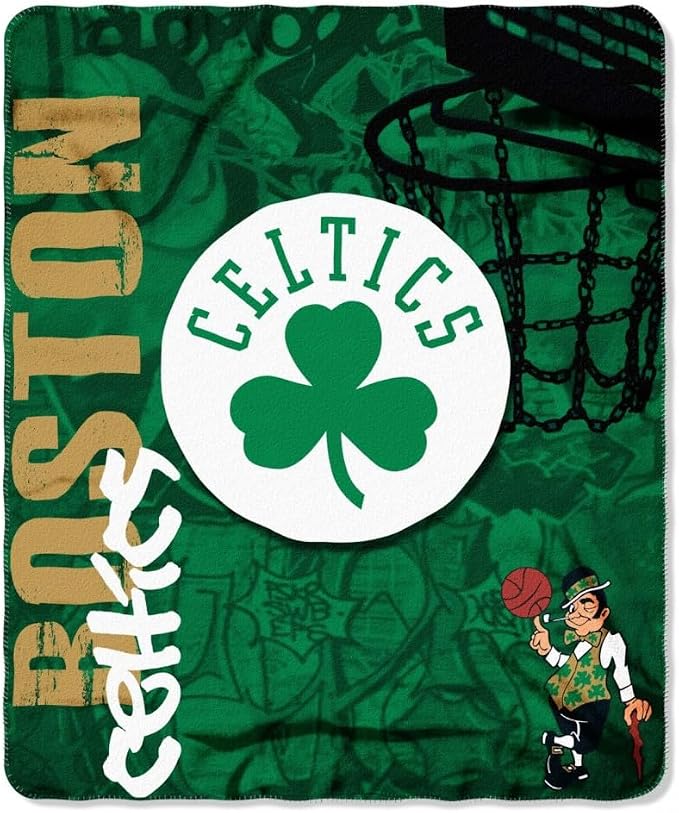 Northwest NBA Boston Celtics Unisex Fleece Throw Blanket, 50 x 60 Inches, Hard Knocks Design, Soft and Cozy Sports Fan Blanket