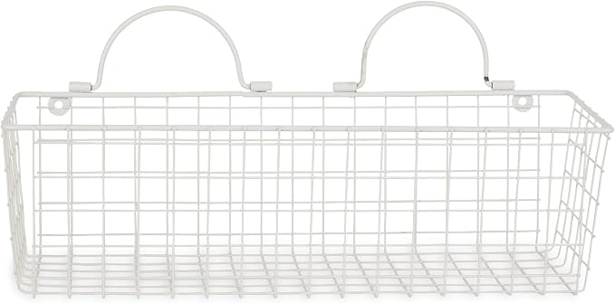 DII Farmhouse Vintage Decor, Wire Wall Basket, Assorted, Antique White, 2 Piece