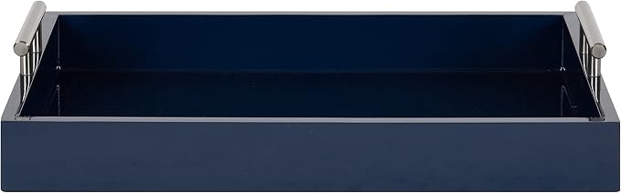 Kate and Laurel Lipton Modern Rectangular Tray, 16 x 12.25, Navy Blue and Silver, Decorative Accent Tray for Storage and Display