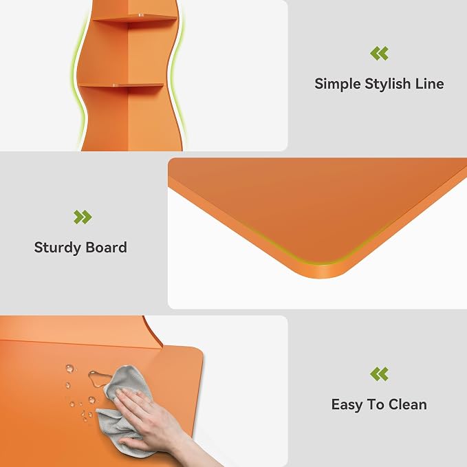LITTLE TREE Small Corner Shelf, Modern 5-Tier Wall Wavy Corner Bookshelf | Stylish Bookcase Storage Rack for Small Space, Living Room, Bedroom, Orange