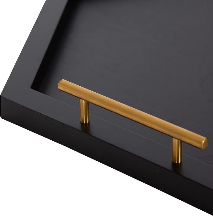 Kate and Laurel Halsey Hexagon Decorative Wooden Tray with Polished Metal Handles; 22 x 19; Black and Gold; Modern Glam Wood Hexagon Serving Tray for Display or Decoration